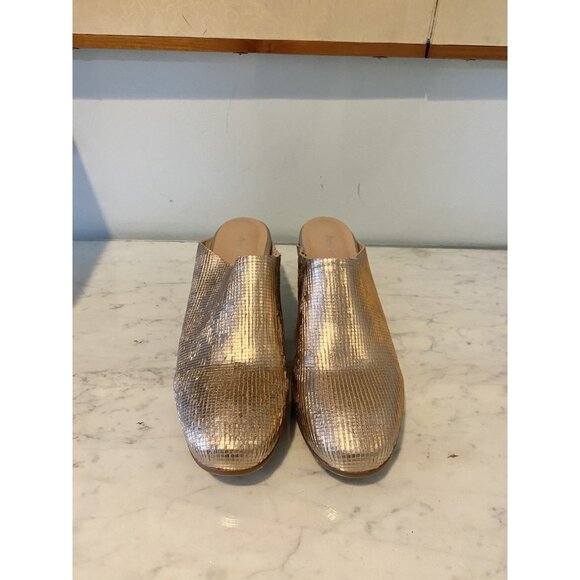 Antelope Shoes Womens Size 41 Metallic Textured Slip On Mule Block Heel Loafers - Picture 2 of 5